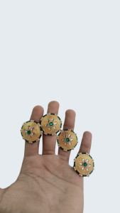 Traditional Gold-Tone Kundan & Green Bead Oversized Statement Finger Ring