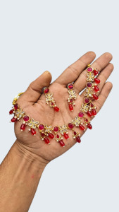 Floral Red Kundan Beads Necklace Set with Earrings