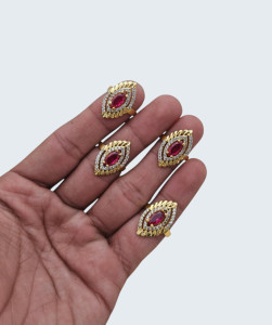 Elegant Marquise Ruby Gold-Plated Finger Ring with White Stone Border