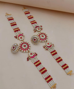 Traditional Kundan & Meenakari Sheeshpatti with Pearl-Strand Hair Bands
