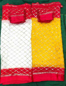 Dual Tone Sequins Net Saree with Blouse Piece