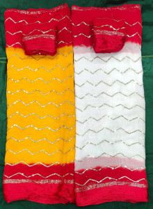 Dual Tone Sequins Zigzag Designer Saree with Blouse Piece