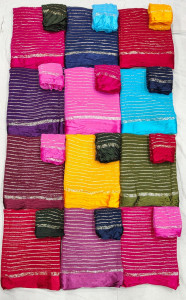 Elegant Leheriya Stripe Saree with Shimmer Border & Contrast Blouse Piece