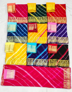 Leheriya Print Saree with Rich Golden Zari Border & Blouse Piece