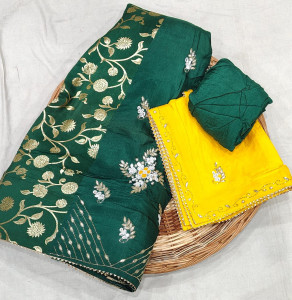 New Launch Half-Half Handwork Green Special Lehenga Chunni Set