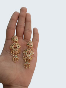 Vibrant Multicolor Lotus Heart Chandelier Earrings with Crystal Drops