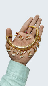 Traditional Gold Finish Pearl Drop Choker Necklace Set