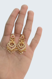 Elegant Gold Tone Dangle Earrings with Stone Detailing