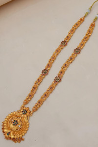 Antique Gold-Plated Meenakari Haram Necklace with Sunburst Floral Pendant