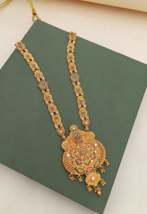 Grand Antique Gold-Plated Filigree Haram with Meenakari Shield Pendant