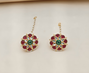 Traditional Rajasthani Kundan Rakhdi Borla with Ruby & Emerald Meenakari