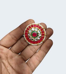 Royal Ruby & Kundan Mosaic Statement Ring with Pearl Border