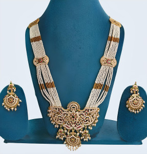 Royal Pearl & Kundan Rani Haar Set with Meenakari Accents and Matching Earrings