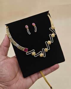 Contemporary Geometrical Gold-Plated Necklace with Ruby Accents