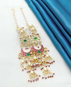 Traditional Kundan & Meenakari Hair Sahare with Pearl Extensions