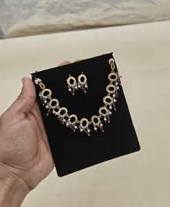 Minimalist Crimson & Crystal Oval Pendant Set