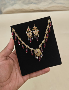 Enchanted Ruby-Red Floral Necklace Set with Teardrop Accents