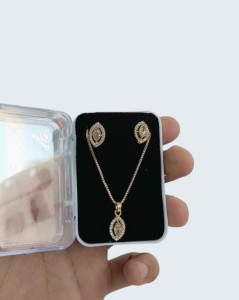 Elegant American Diamond Pendant Set with Earrings (Gold-Plated)
