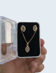 Rose Gold American Diamond Pendant Set with Earrings