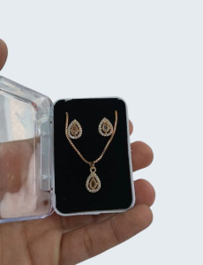 Elegant Champagne Pear-Cut Halo Pendant & Earring Set