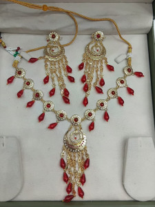 Traditional Gold-Plated Long Chain Necklace with Intricate Floral Circular Pendant