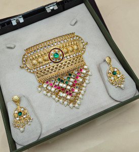 Royal Gold-Plated Meenakari Choker Set with Multi-Color Mosaic Drops