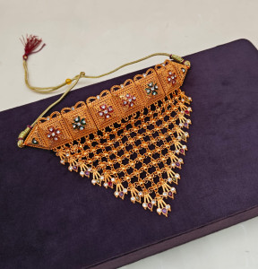 Antique Gold-Plated Meenakari Choker with Intricate Jaali Mesh Fringe