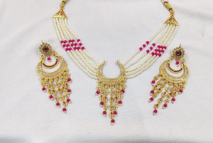 Traditional Pearl Layered Chandbali Necklace Set with Earrings