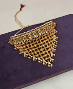 Royal Gold-Plated Choker with Pearl Border and Cascading Jaali Mesh