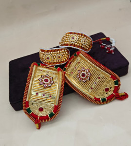 Royal Rajputi Gold-Plated Bajuband and Pearl-Bordered Poonchi Jewelry Set