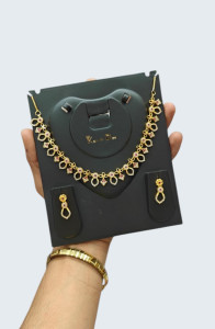 Kantila Dev Leaf-Motif Ruby & CZ Necklace Set