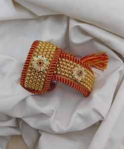 Hexagonal Flower Motif Rajasthani Poonchi Set with Heavy Gokhru Beadwork
