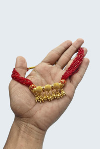 Traditional Rajasthani Timaniya – Multistrand Red Bead Choker with Golden Ghungroo Drops