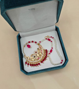 Royal Rajputi Bridal Nath with Pearl Sahara Chain (Velvet Box Edition)