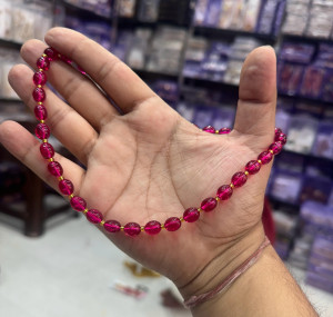 Ruby Red Oval Crystal Beads Mala Necklace for Women
