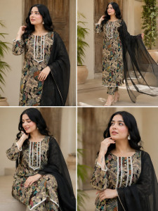 Premium Floral Print Cotton Kurti Pant Dupatta Set for Women
